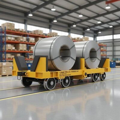 10 Ton Battery Powered V-Frame Steel Coil Transfer Cart with Anti-Roll System for Industrial Warehouses